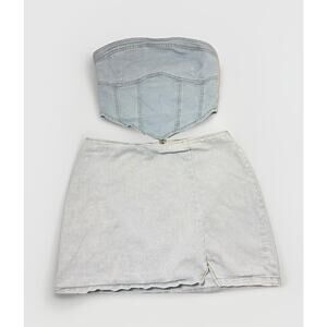 Y2K Denim Set Of Crop Top & Mini Skirt Blue Size M/8 Stretch Boho Westerncore